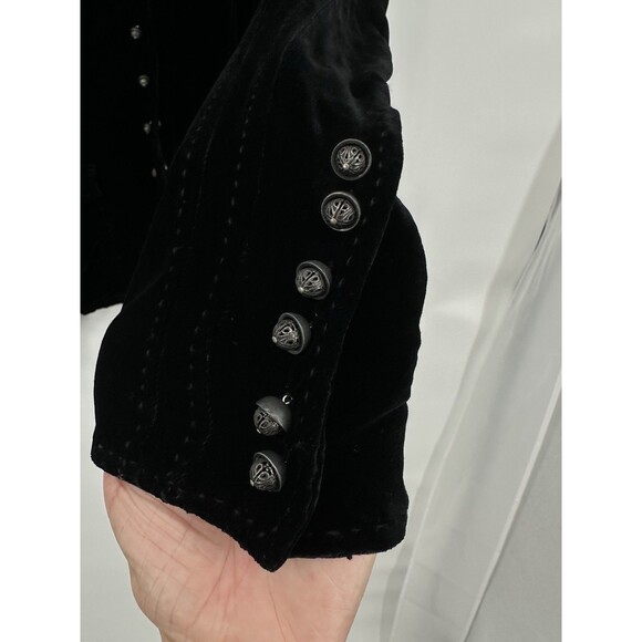 Black Velvet Long Sleeve Button Up Blazer  Jacket Shacket Womens S - Picture 5 of 11